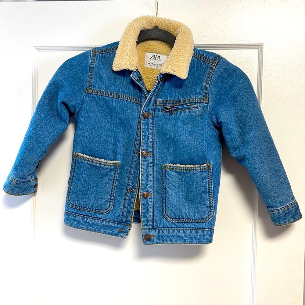 Zara girls shearling jean jacket size 4-5